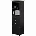 Basicwise Tall Freestanding Linen Tower, Bathroom Cabinet with 2 Open shelves, 3 Drawers, and a Closet, Black QI004611.BK